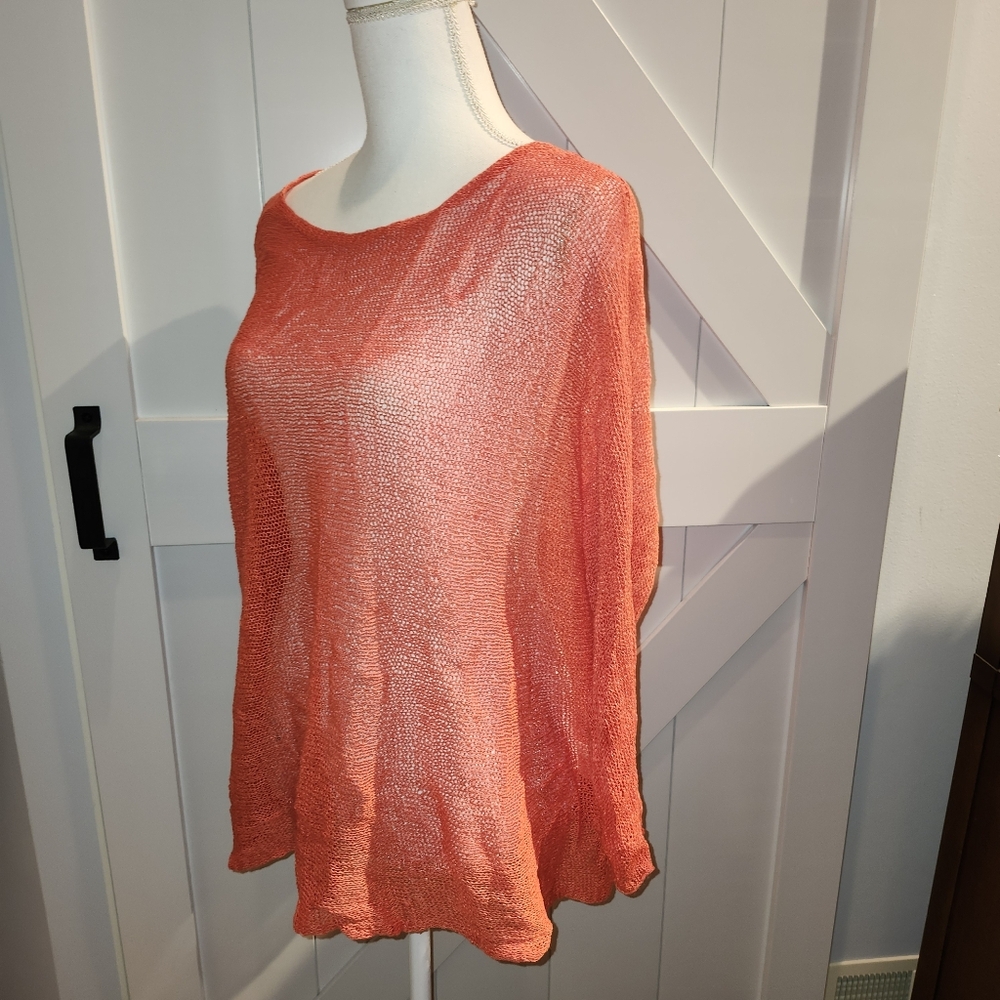Eileen Fisher Orange Linen Blend Knit Sweater Size M